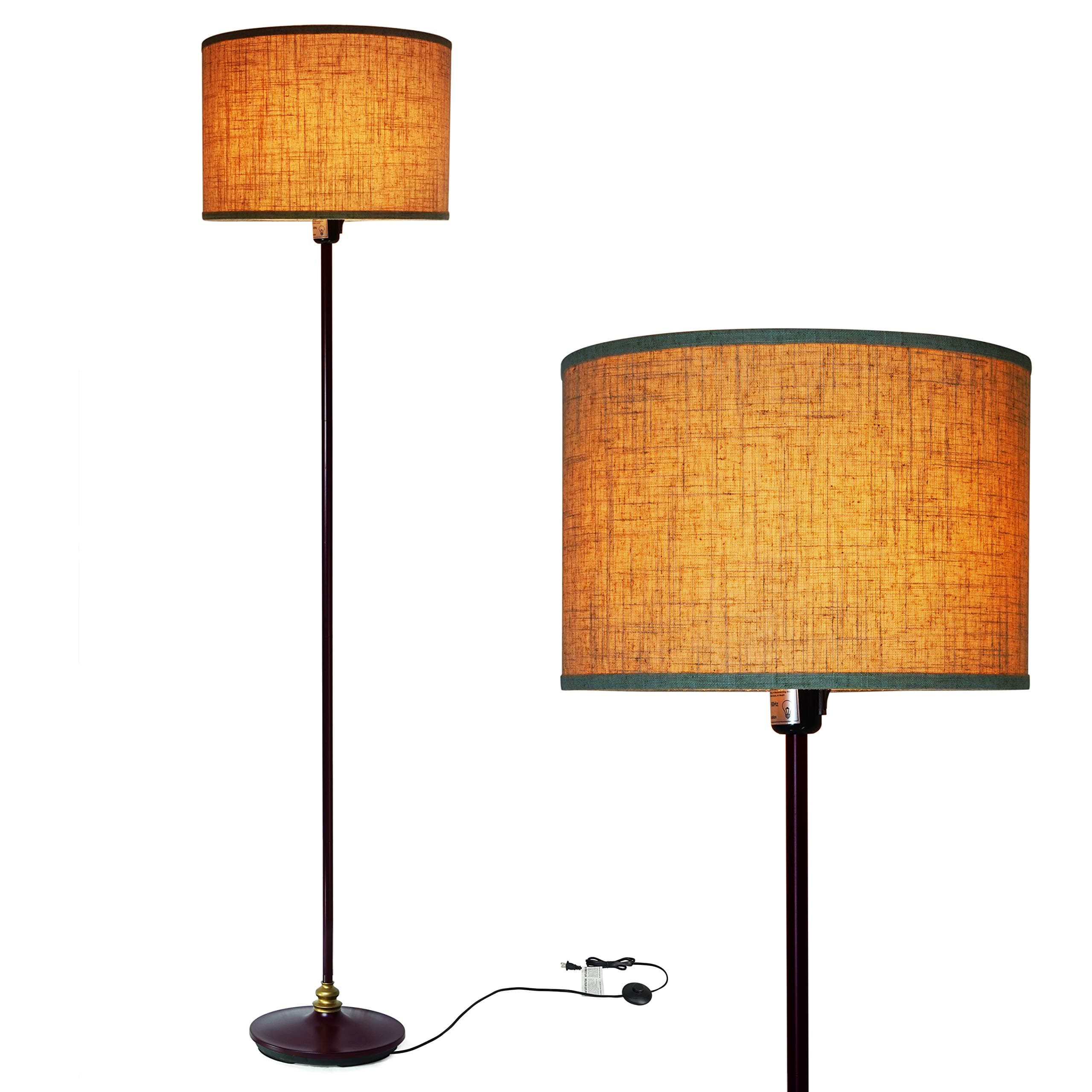 FINXIN Floor Lamp for Living Room, Modern Standing Lamp with Hanging Drum Shade, Thickened Tall Pole Lamp for Office with Button or Chian and Floor Switch (Bronze)