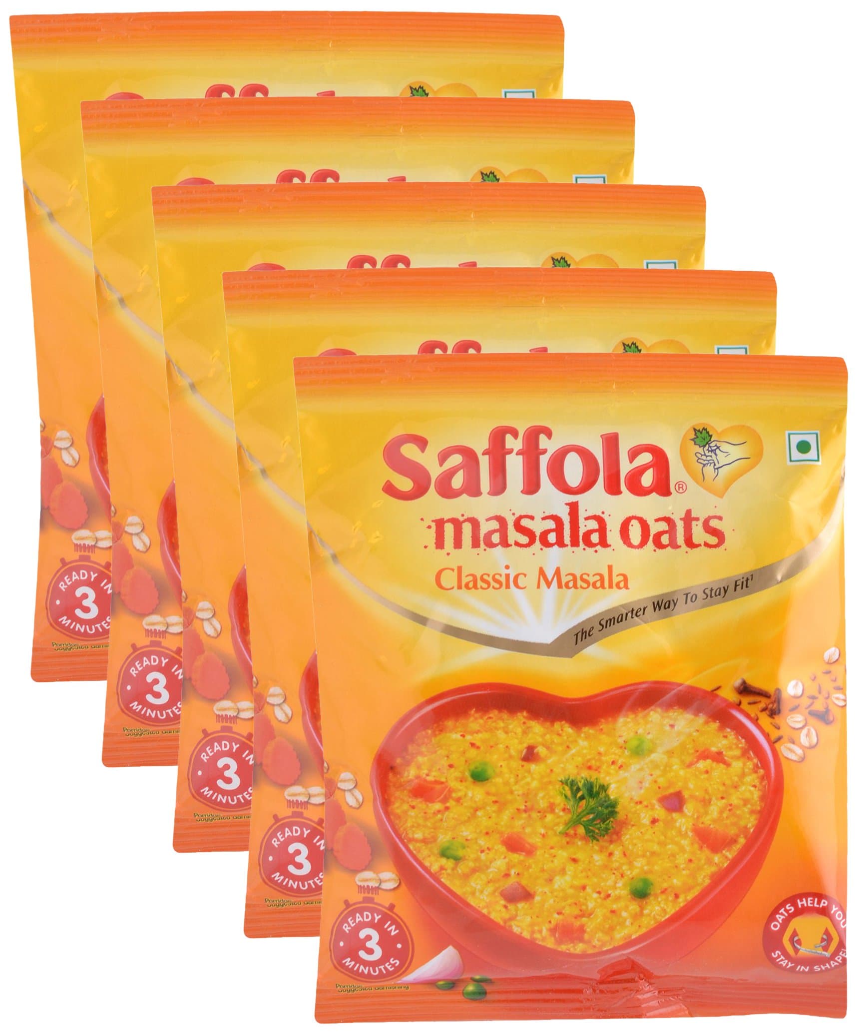 Oats Saffola Masala Oats - Classic Masala- 39 Grams - (1.37 Oz) Vegetarian Oatmeal India - Pack Of 5