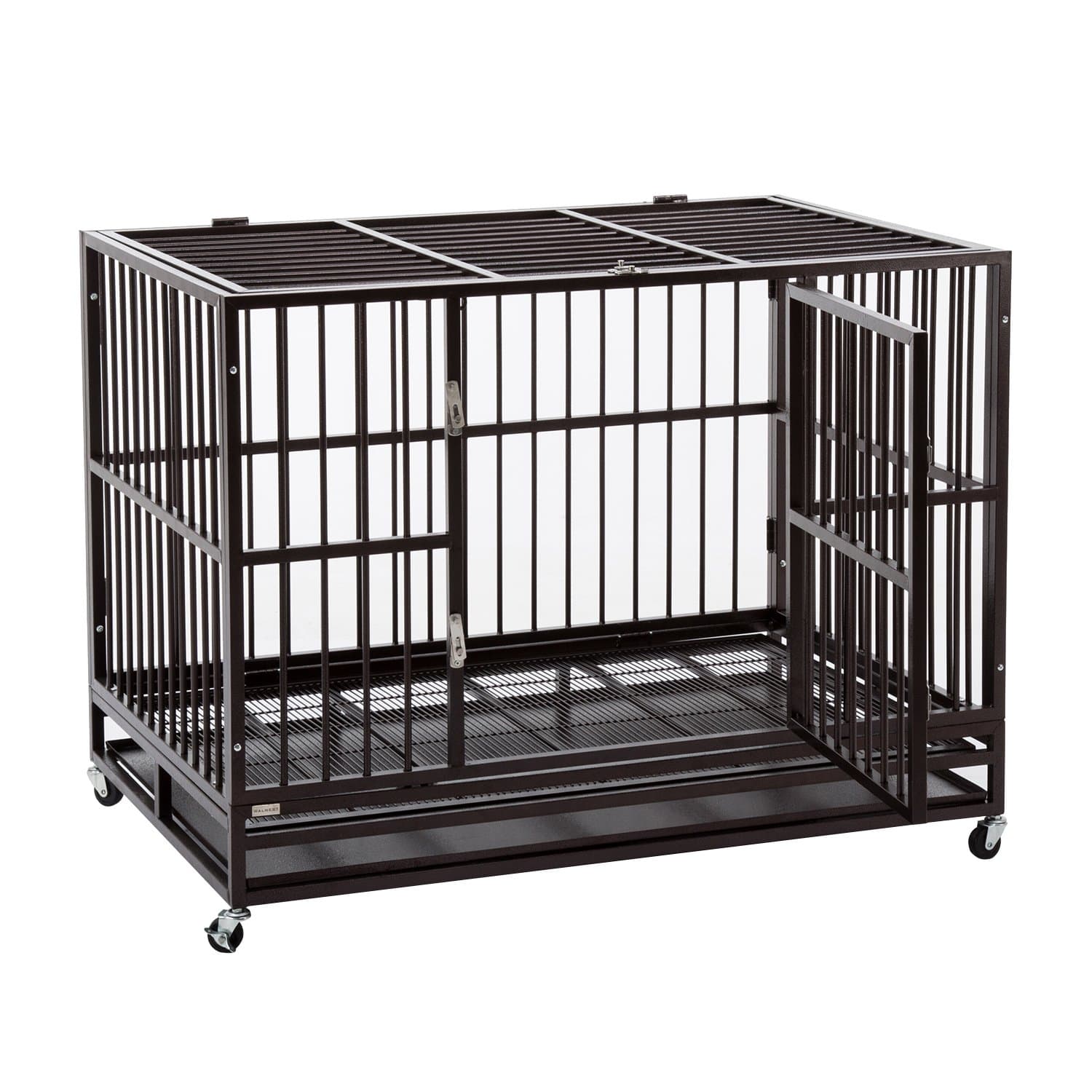 3XL 48'' Dog Cage, Dog Crates for Large Dogs Dog Kennel - Heavy Duty Double Door Pet Cage w/Metal Tray Wheels Exercise Playpen (48'', Golden)