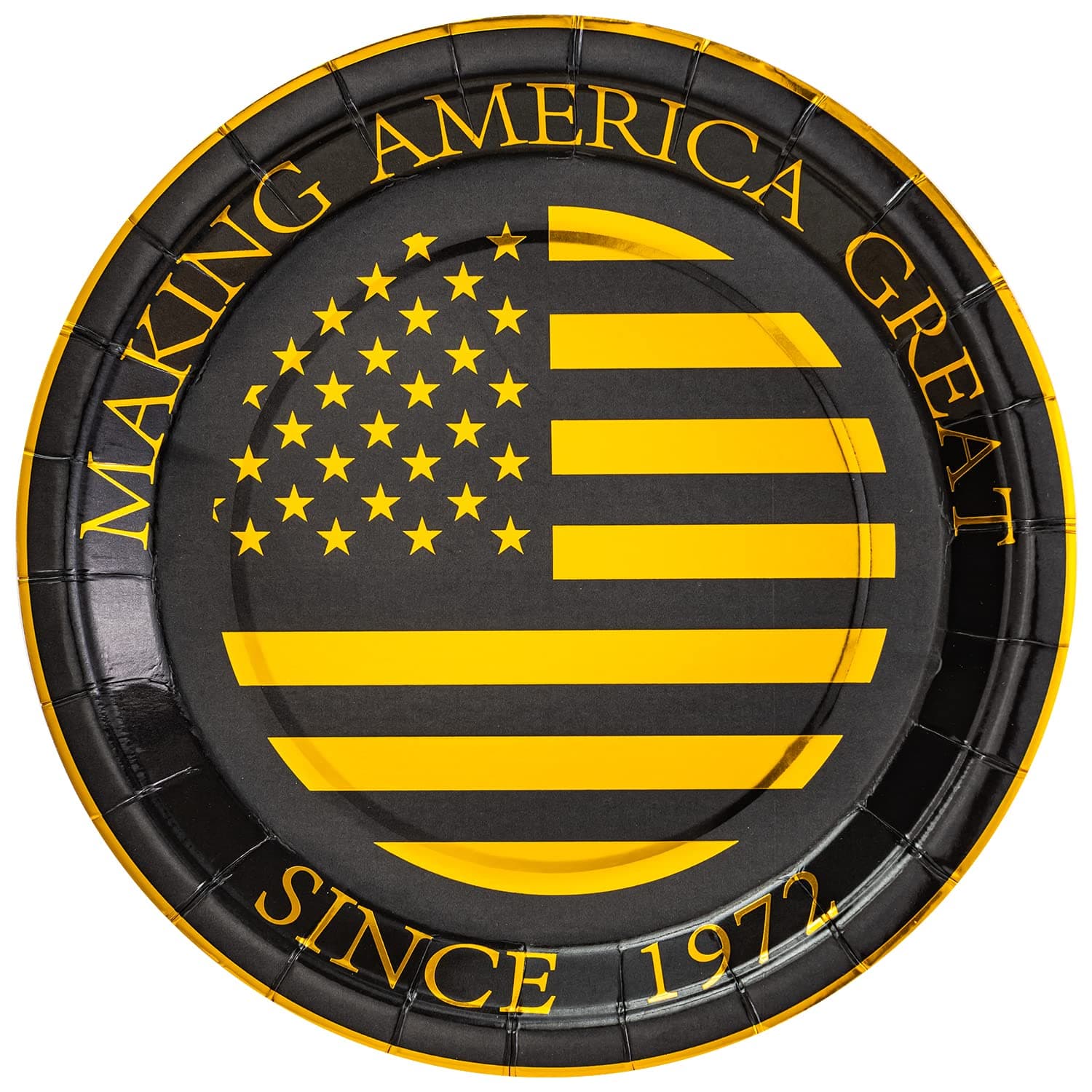 Crisky 50th Birthday Plates Black and Gold Dessert, Buffet, Cake, Lunch, Dinner Plates for 50th Birthday Decorations Party Supplies, Making Great Since 1975. 50 Count, 9" Plate