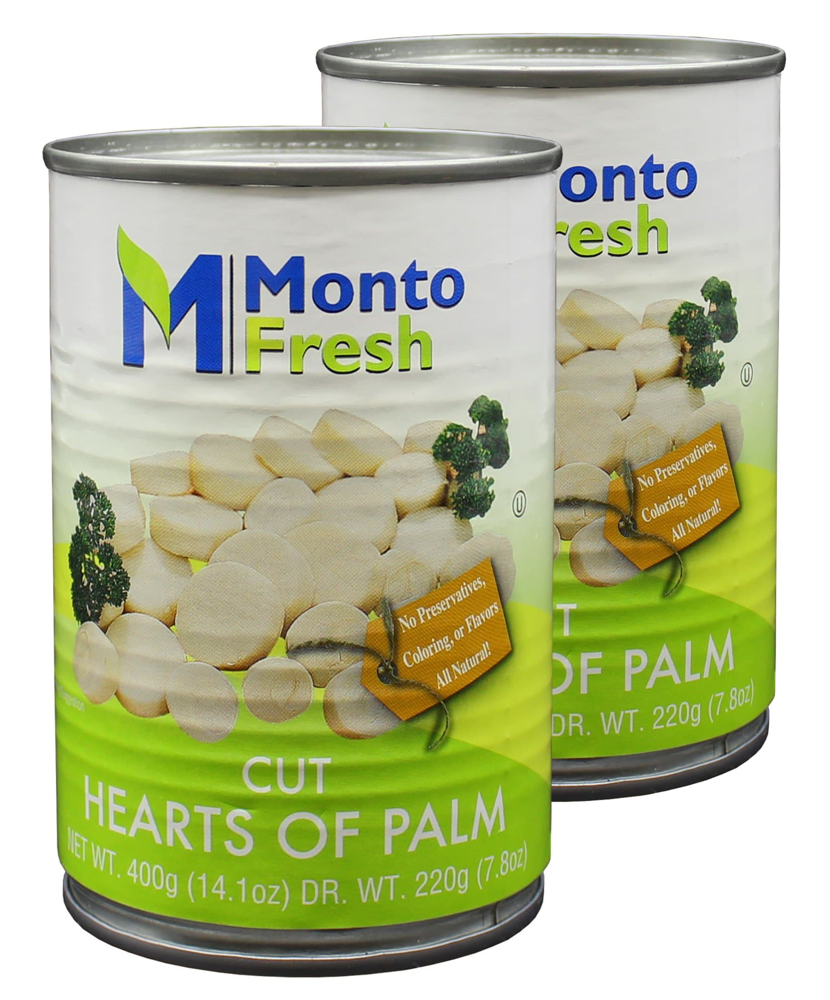 MontoFresh All Natural Cut Hearts Of Palm | 2-Pack 14.1O Canned Palm Hearts for Salad Dressing | Nutritional Value Palmitos, Rich in Vitamins & Minerals | Kosher, No GMO, No Preservatives