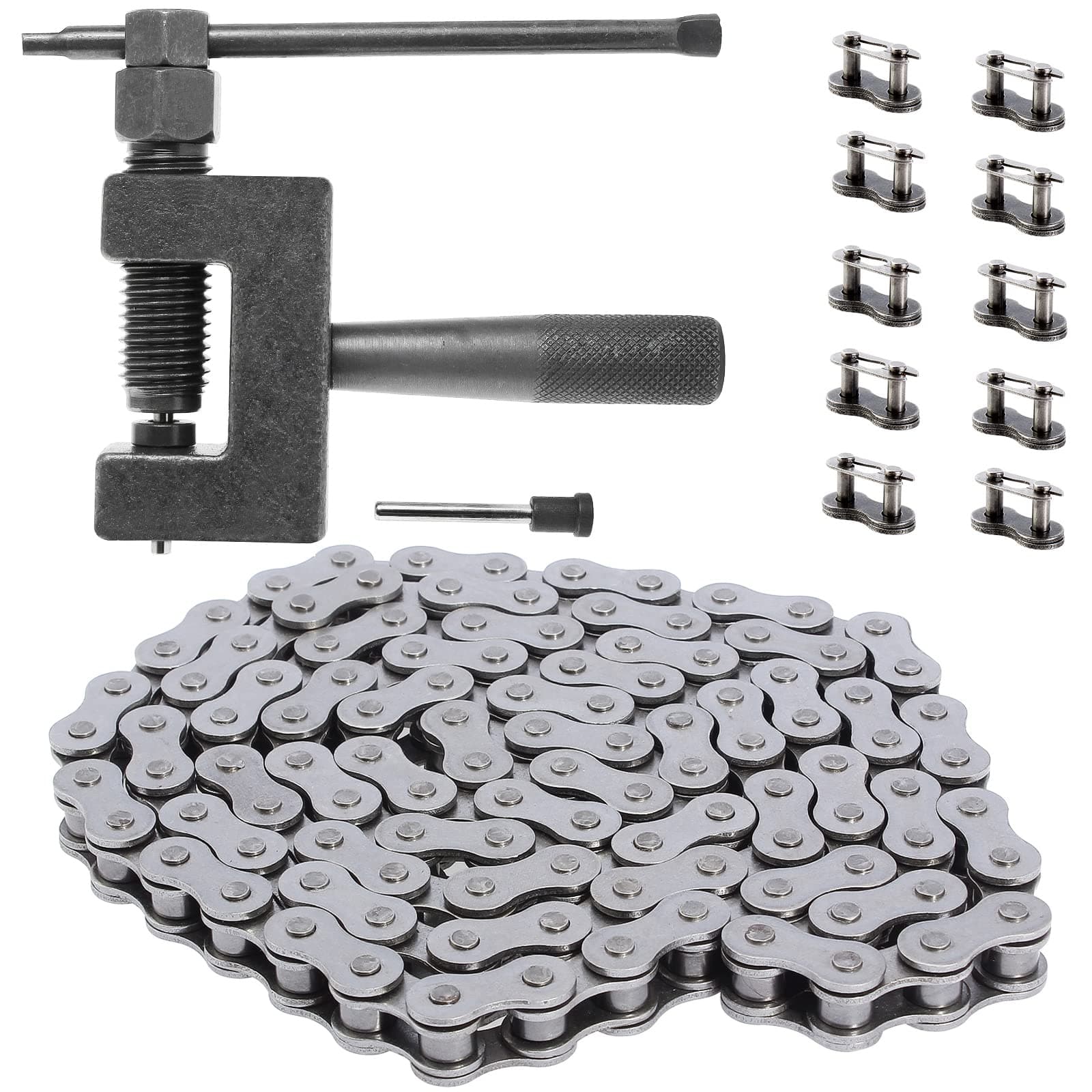 415 Heavy Duty Chain 110 Link + Chain Breaker Cutter Link Remove Tool for 49cc 50cc 60cc 70cc 80cc 2-stroke Engine Motorized Bicycle Bike Motorcycle ATV Mower Mini Dirt Bikes 415-110L