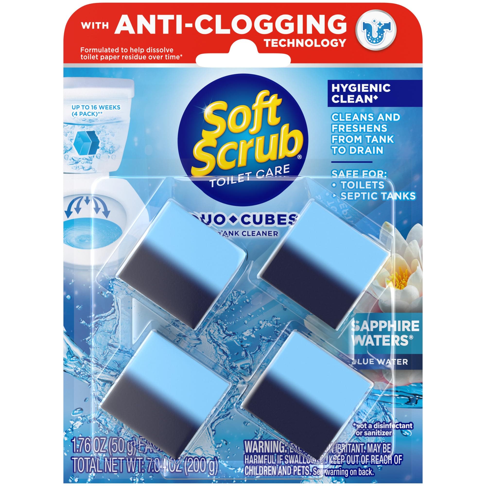 Soft Scrub In-Tank Toilet Cleaner Duo-Cubes, Sapphire Waters, 4 Count