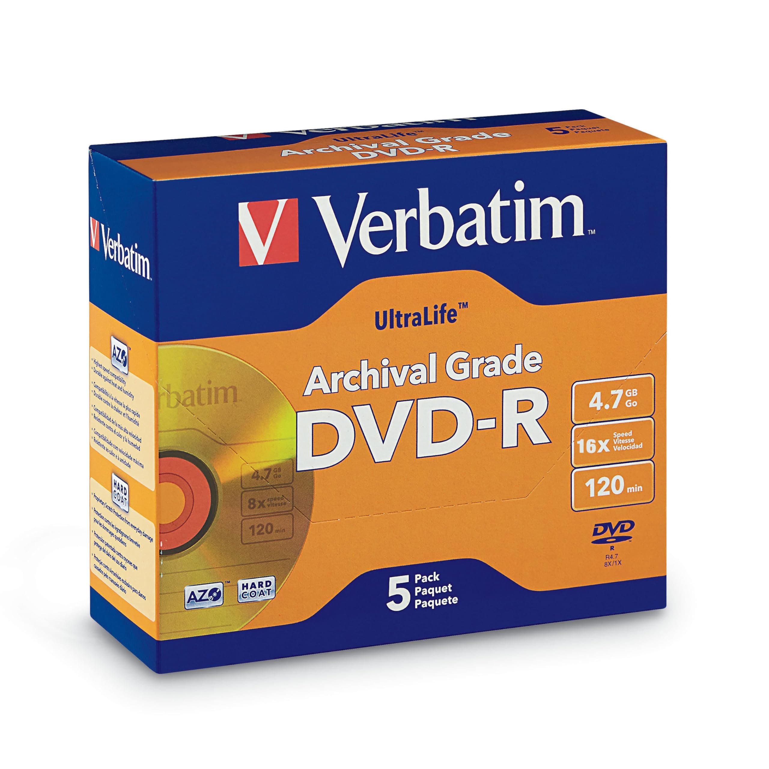Verbatim UltraLife 4.7GB 8x Gold Archival Grade DVD-R, 5-Disc Jewel Case 96320