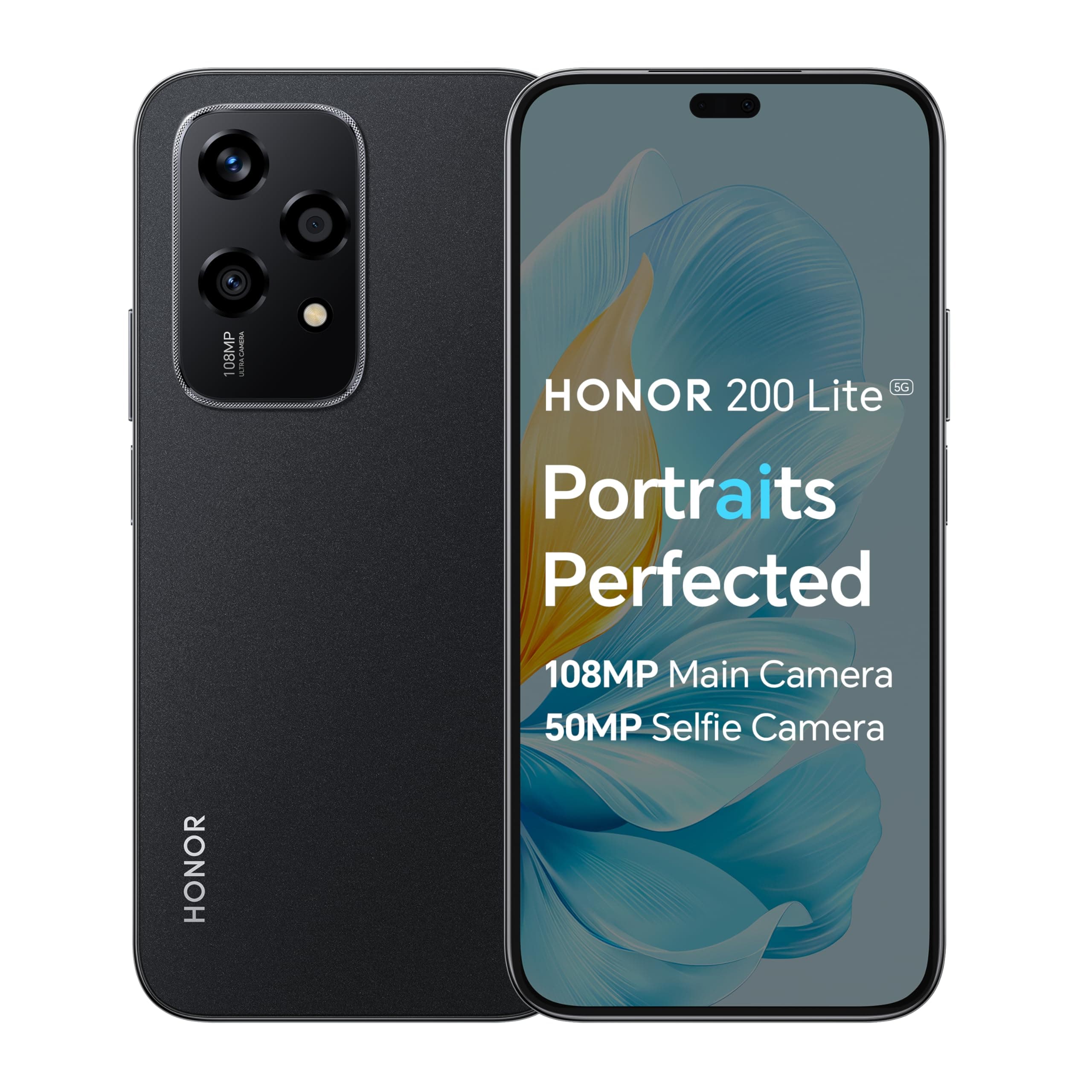 HONOR 200 Lite, 5G Dual SIM, 12GB RAM + 256GB ROM, 6,7” Anti-Drop AMOLED Display, 108MP Triple Rear Camera, Midnight Black - International Version