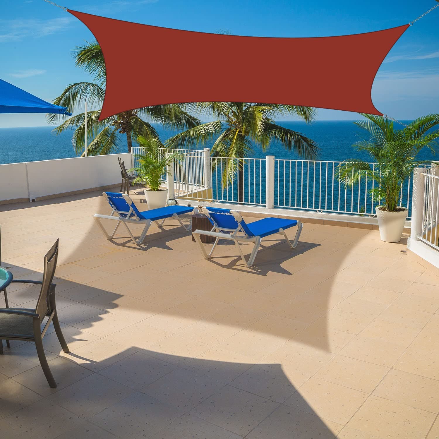 Tuosite Terylene Waterproof Sun Shade Sail UV Blocker Sunshade Patio Rectangle Knitted 220 GSM Block Fabric Pergola Carport Awning 10' x 13' in Color Iron Red