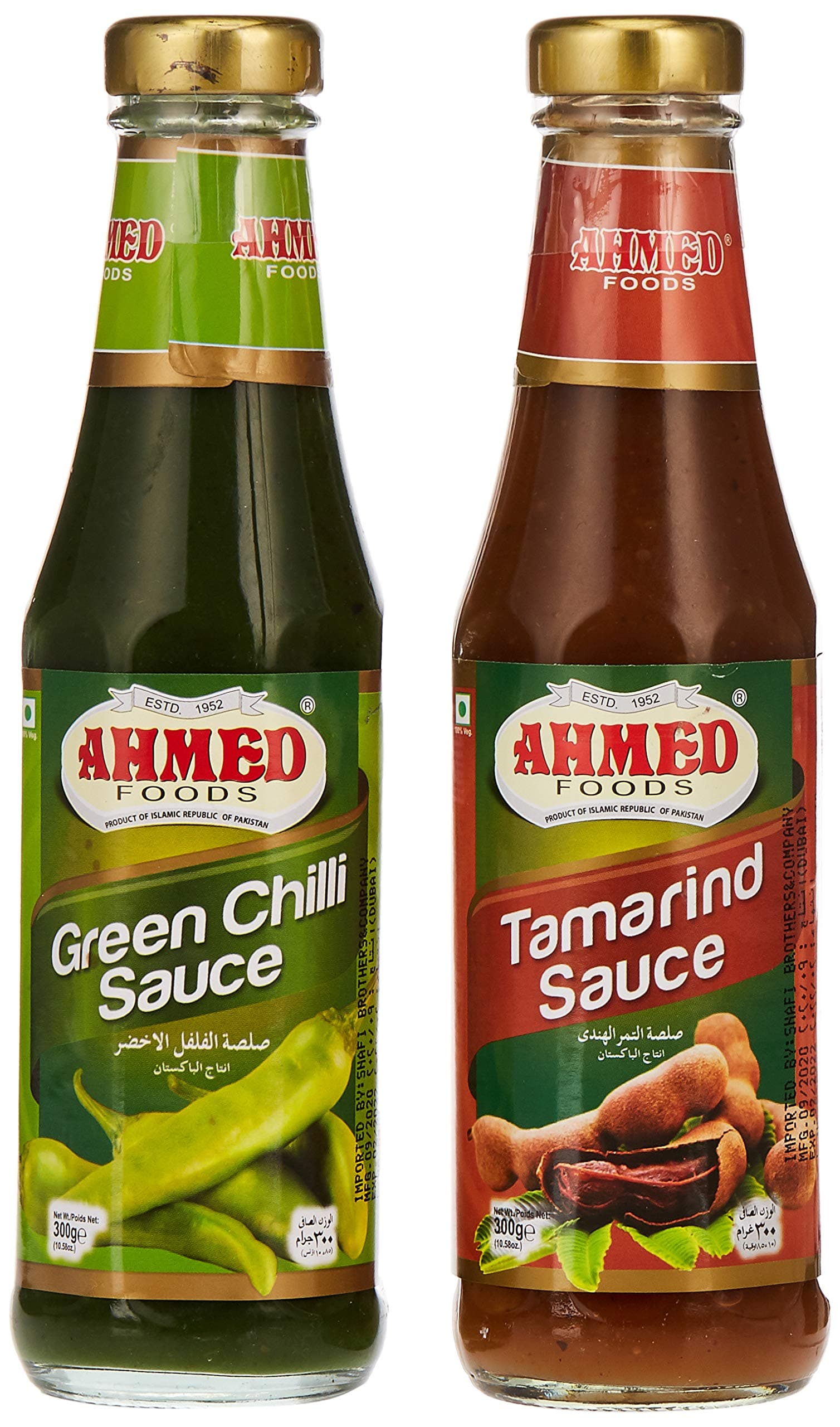 Ahmed Foods Green Chiili & Tamarind Sauce, 2 x 300 gm