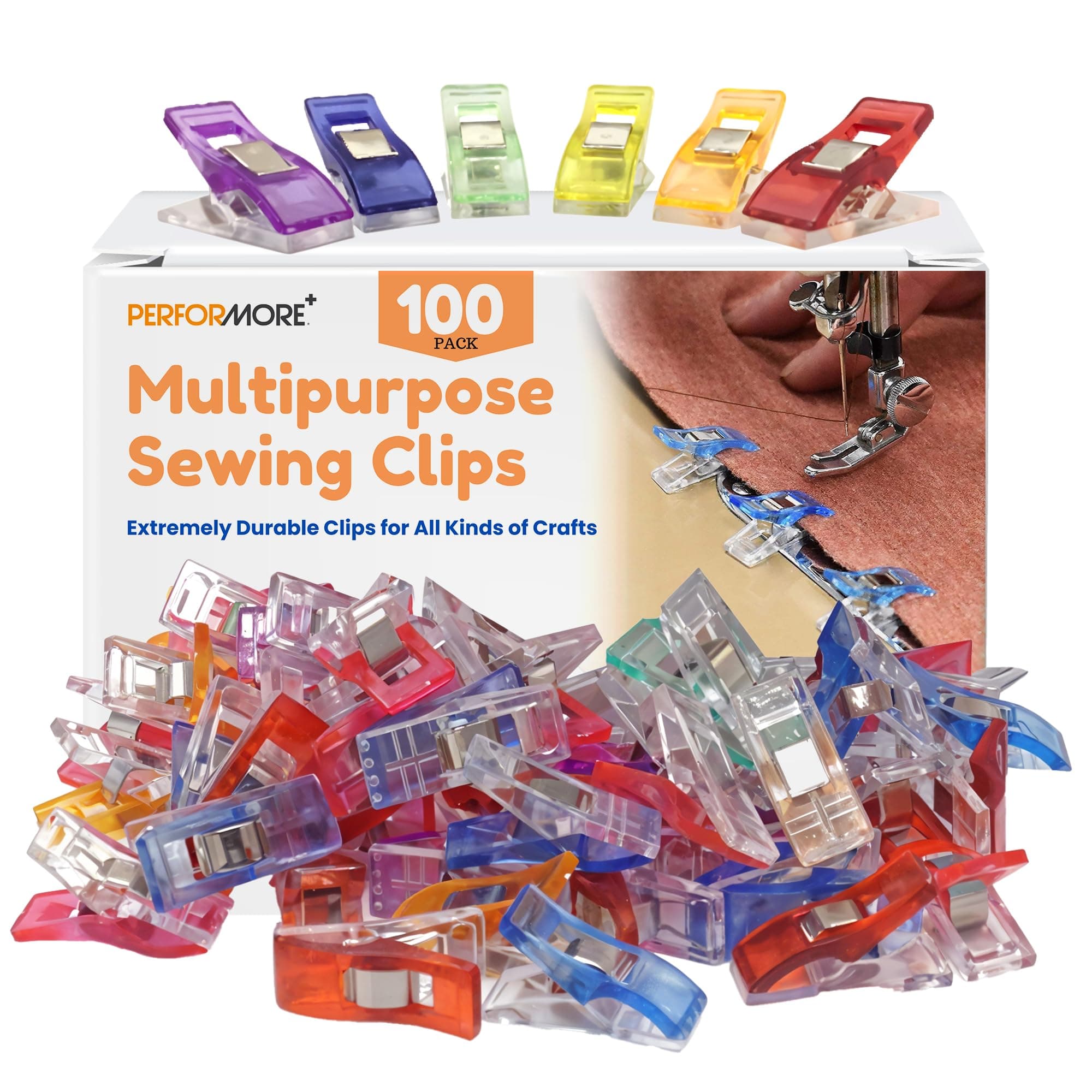 Performore Magik Clips, 100-Pack Multicolored Sewing Clips for Quilting & Crafts Ideal for Precise Sewing, Fabric Holding, and Creative Craft Projects