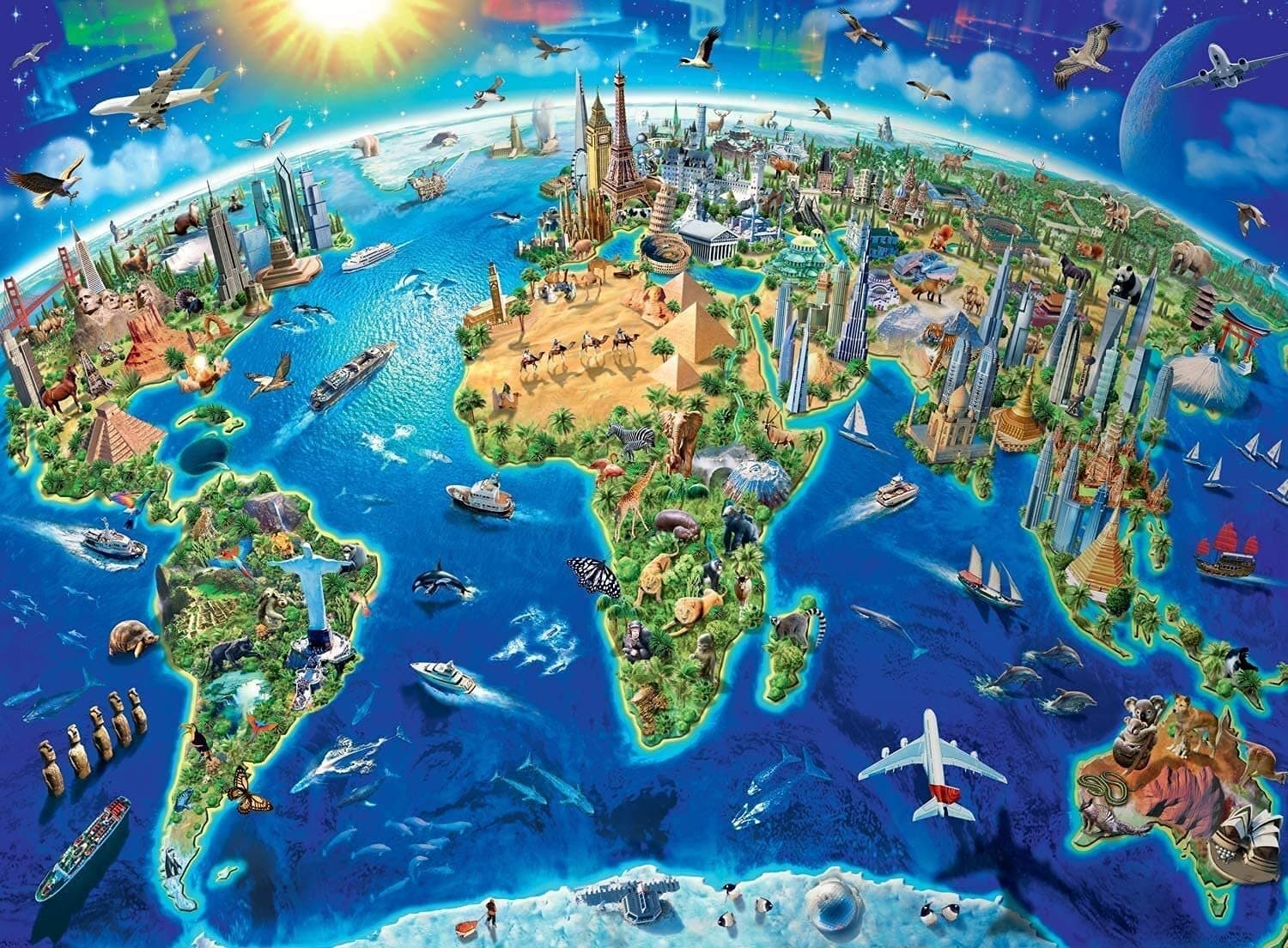 Jigsaw Puzzles 1000 Pieces for Adults, World Landmarks Map Puzzles, Intellectual Decompressing Fun Puzzles for Adults