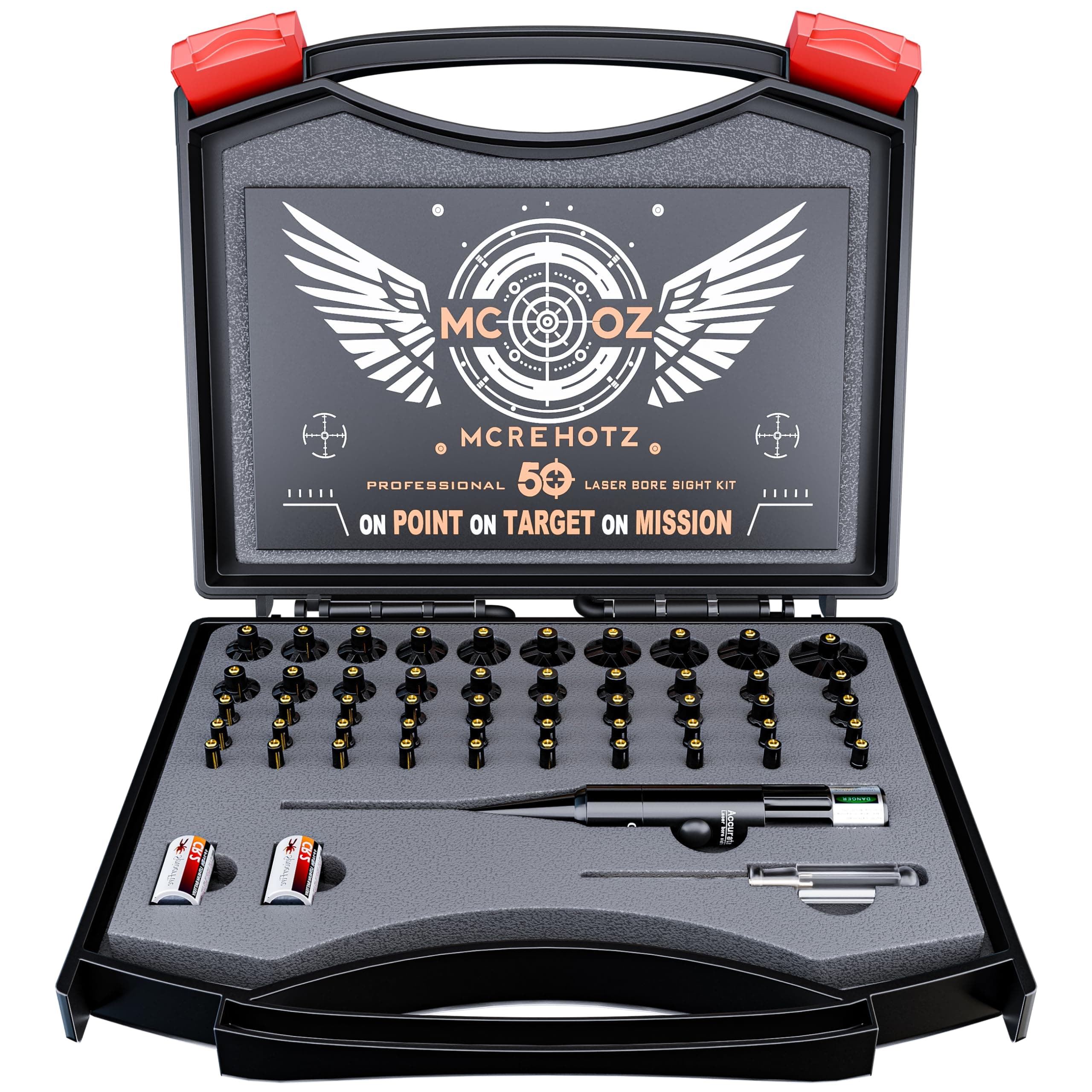 Professional Laser Bore Sighting Kit: Green or Red Bore Sight with 50 Adapters - Multiple Caliber Bore Sighter Perfectly Choice for All Gun - .17 Cal to 12GA Rifle Pistol Boresighter