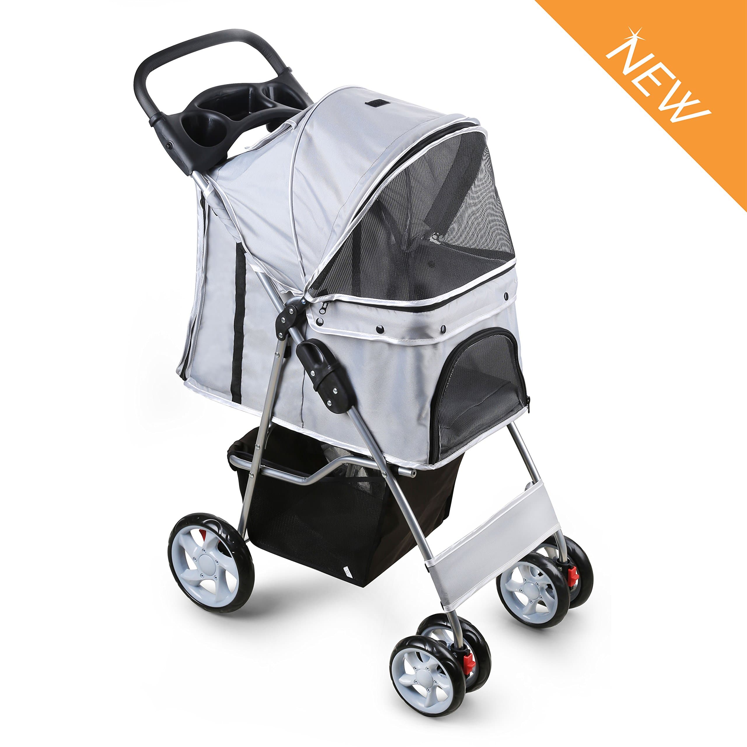 Dog Stroller, PetsN'all Four Wheel Pet Strollers for Small Dogs, Cats and More, Travel Foldable Carrier Strolling Cart - Gray