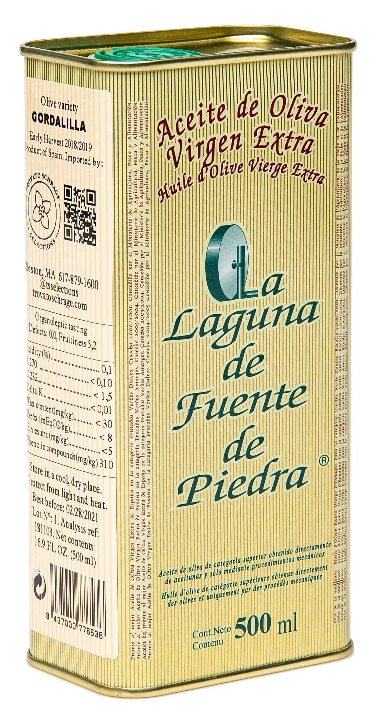 La Laguna de Fuente de Piedra | Extra Virgin Olive Oil | 2020/21 | 16.9 fl oz | Single Estate Production | Small Batch | Unblended | Early Harvest | 100% Gordalilla Olive | Spanish