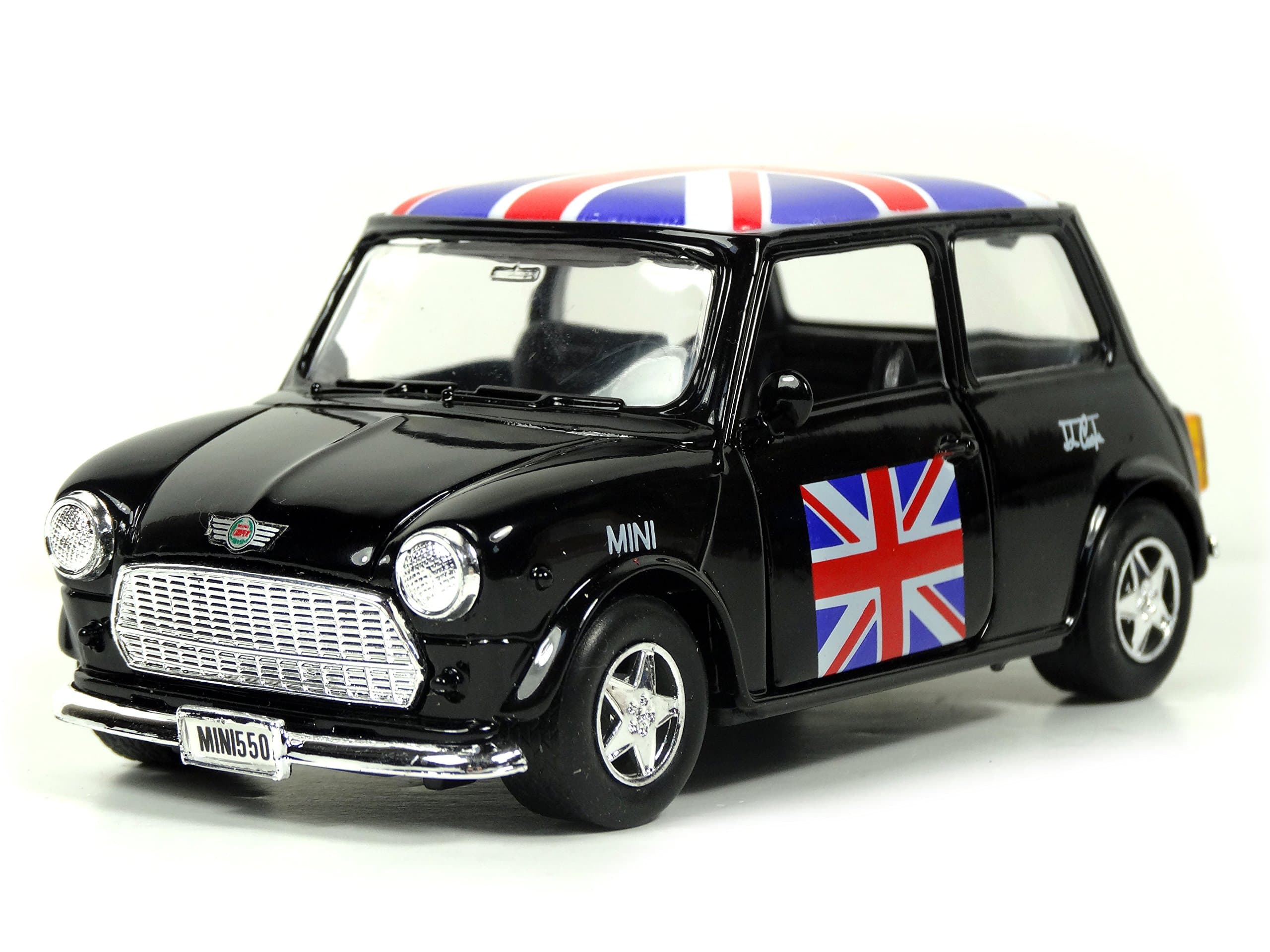 Mini Cooper Model (Black) with Union Jack Top Made of Die Cast Metal and Plastic Parts, Pull Back & Go Action Model - 384B by London Gifts Store
