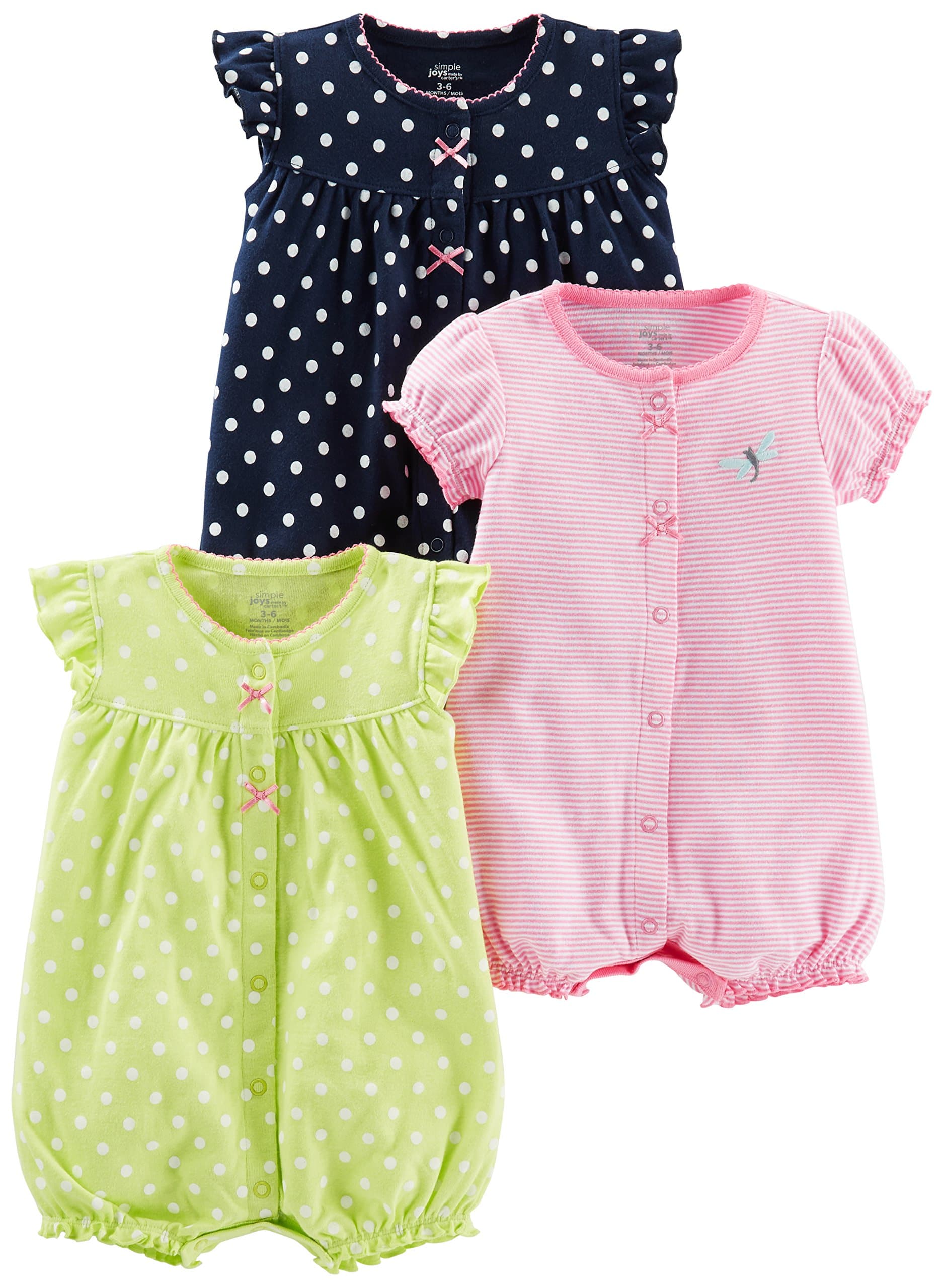 Simple Joys by Carter's Baby Girls' Rompers (Pack of 3)