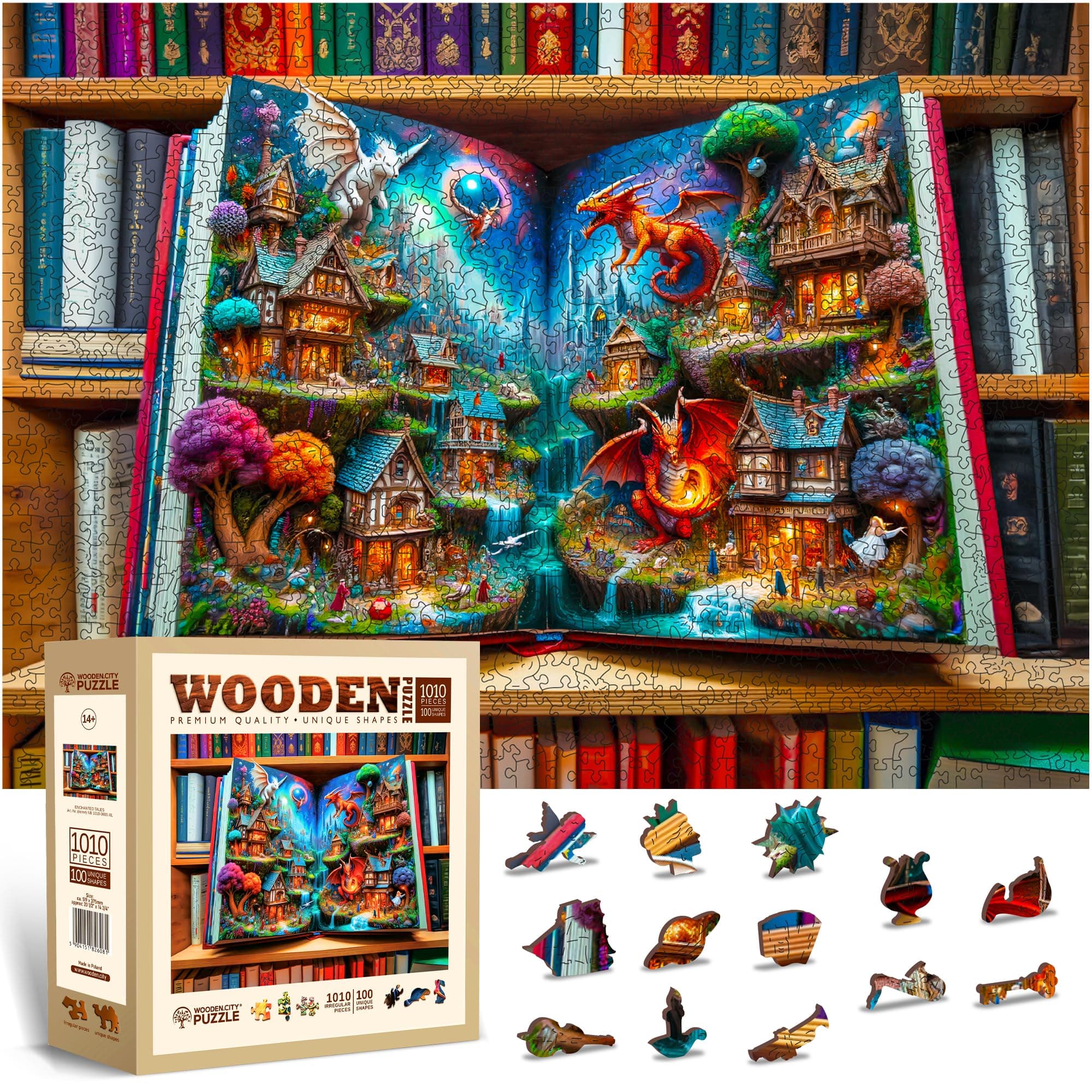 WOODEN.CITY Enchanted Tales: Wooden Jigsaw Puzzles for Adults, 1000 Pieces Set with 100 Whimsies, Unique Puzzles for Adults - Premium Quality Wooden Jigsaws (Fantasy Book)