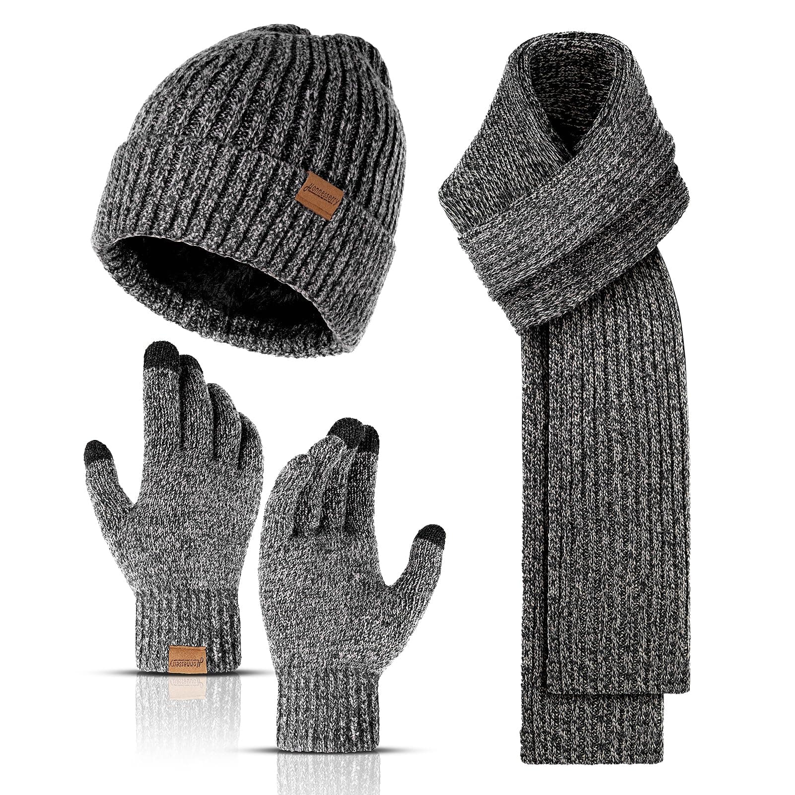 Honnesserry Winter Hats Scarf for Men with Touchscreen Gloves Warm Men's Scaves and Beanie Hat Themal Gloves Set