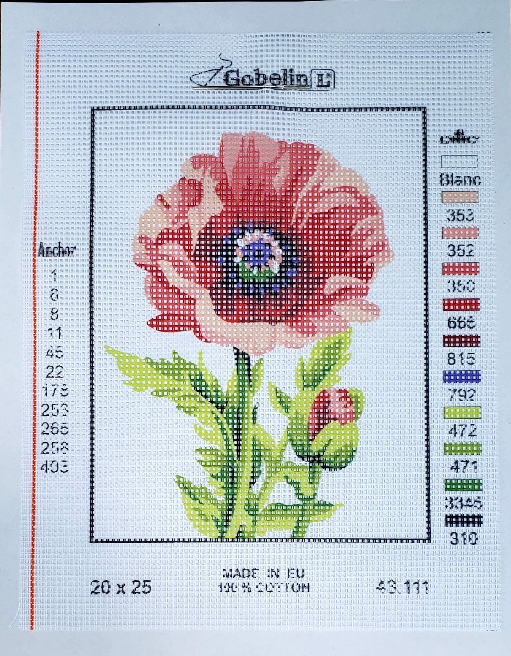 Printed Canvas for Half Cross Stitch Embroidery Kit - Flower 8"x10" 43.111 by GobelinL