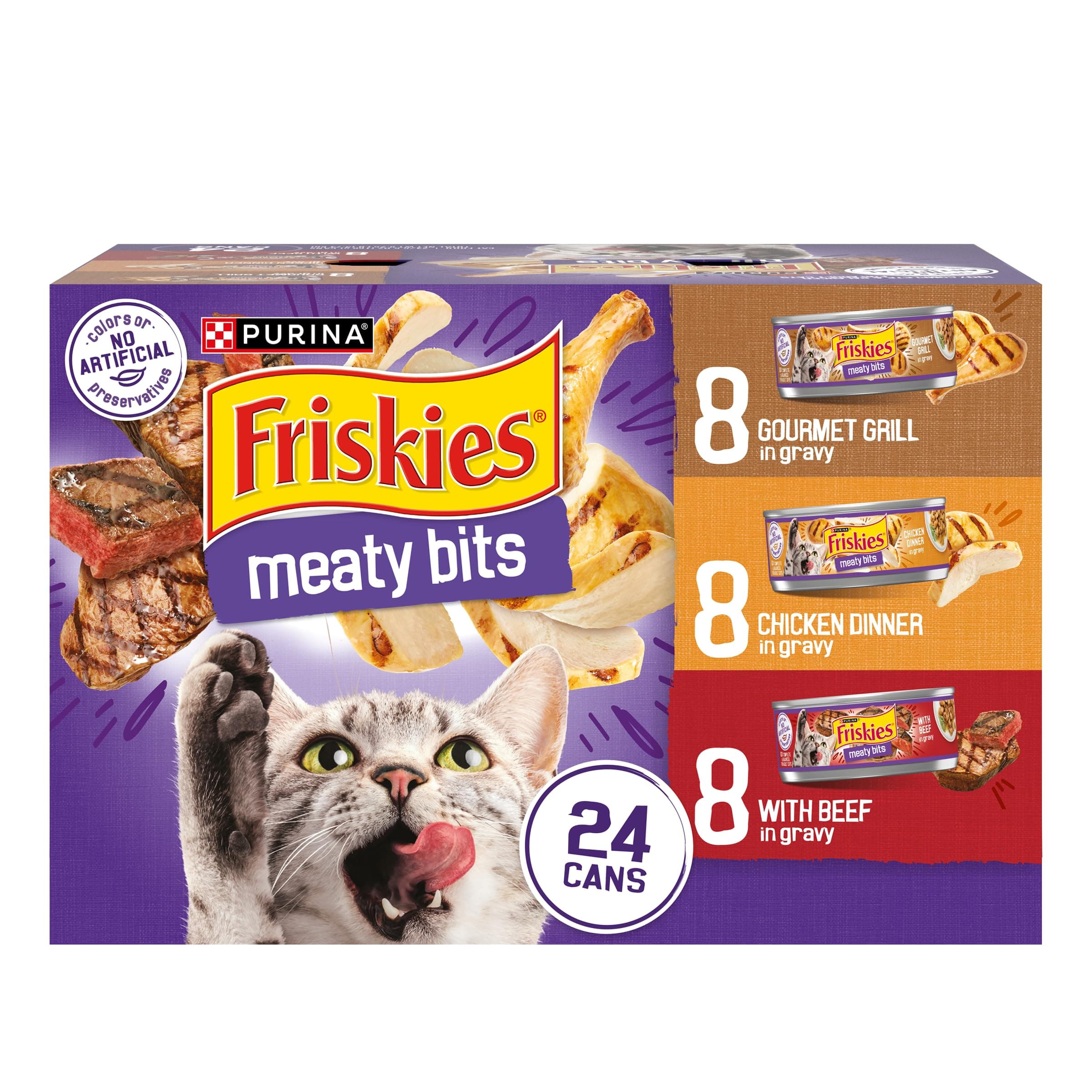 Purina Friskies Gravy Wet Cat Food Variety Pack, Meaty Bits - (Pack of 24) 5.5 oz. Cans