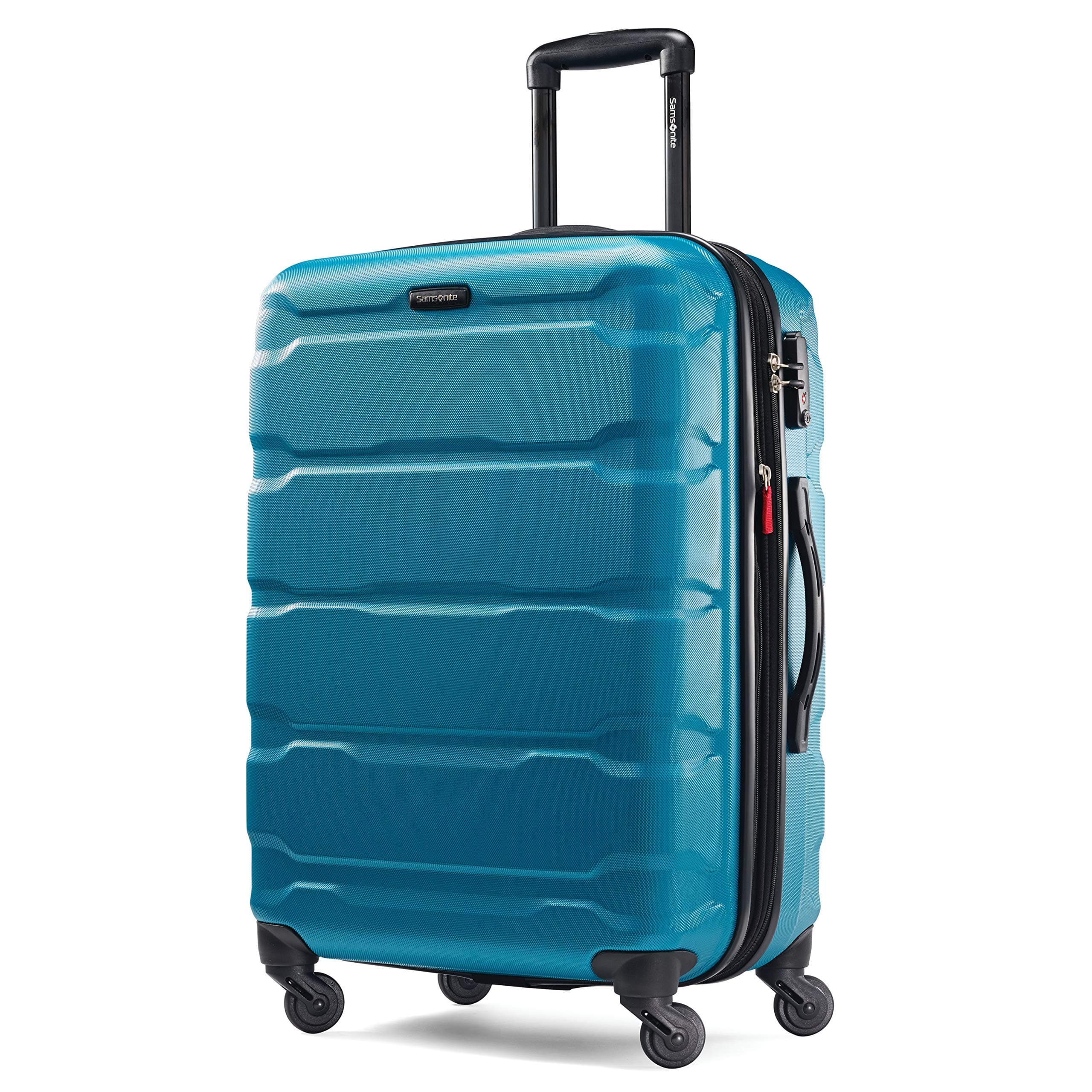 Samsonite Omni PC Hardside Expandable Luggage with Spinner Wheels, Caribbean Blue, Checked-Medium 24-Inch