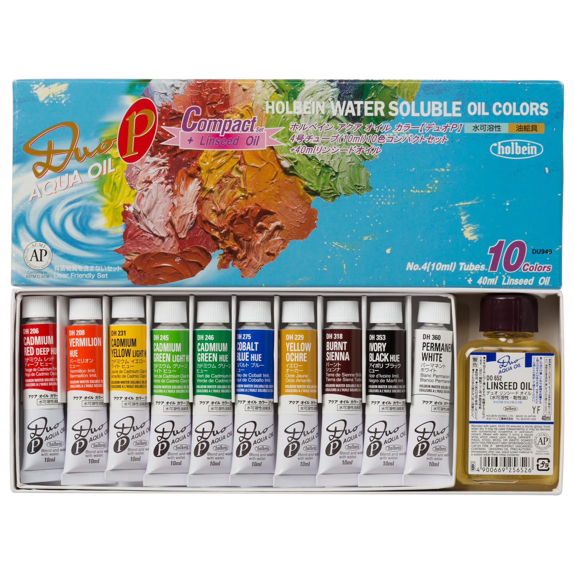 Duo Aqua Oil Compact Set of 10, 10ml tubes + 40ml Linseed Oil