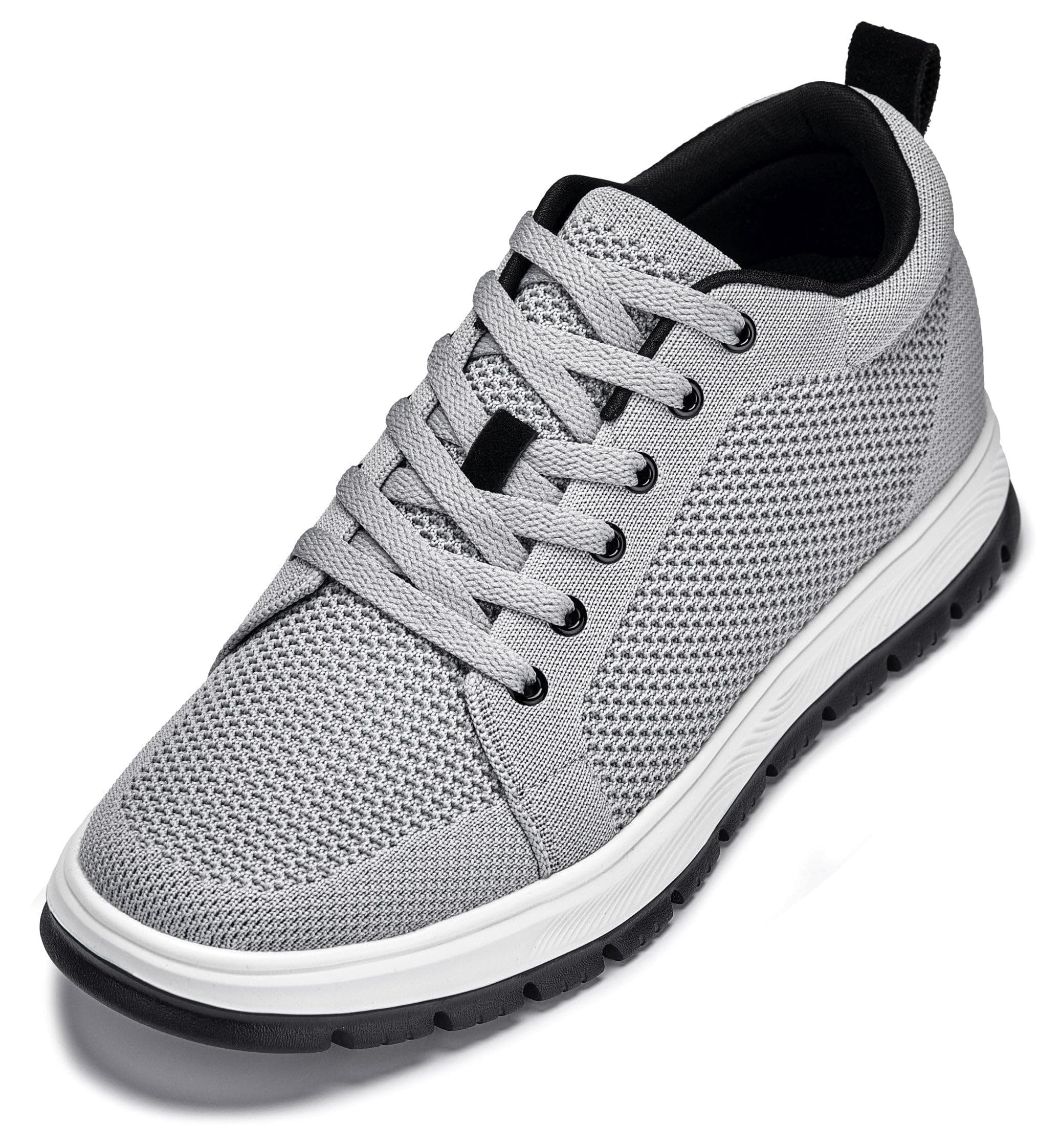 CALTO Men's Invisible Height Increasing Elevator Casual Shoes - Pewter Grey/White & Black Sole Light-Weight Lace-up Knitted Casual Sporty Sneakers - 2.4 Inches Taller - X2324 - Size 11 D(M) US