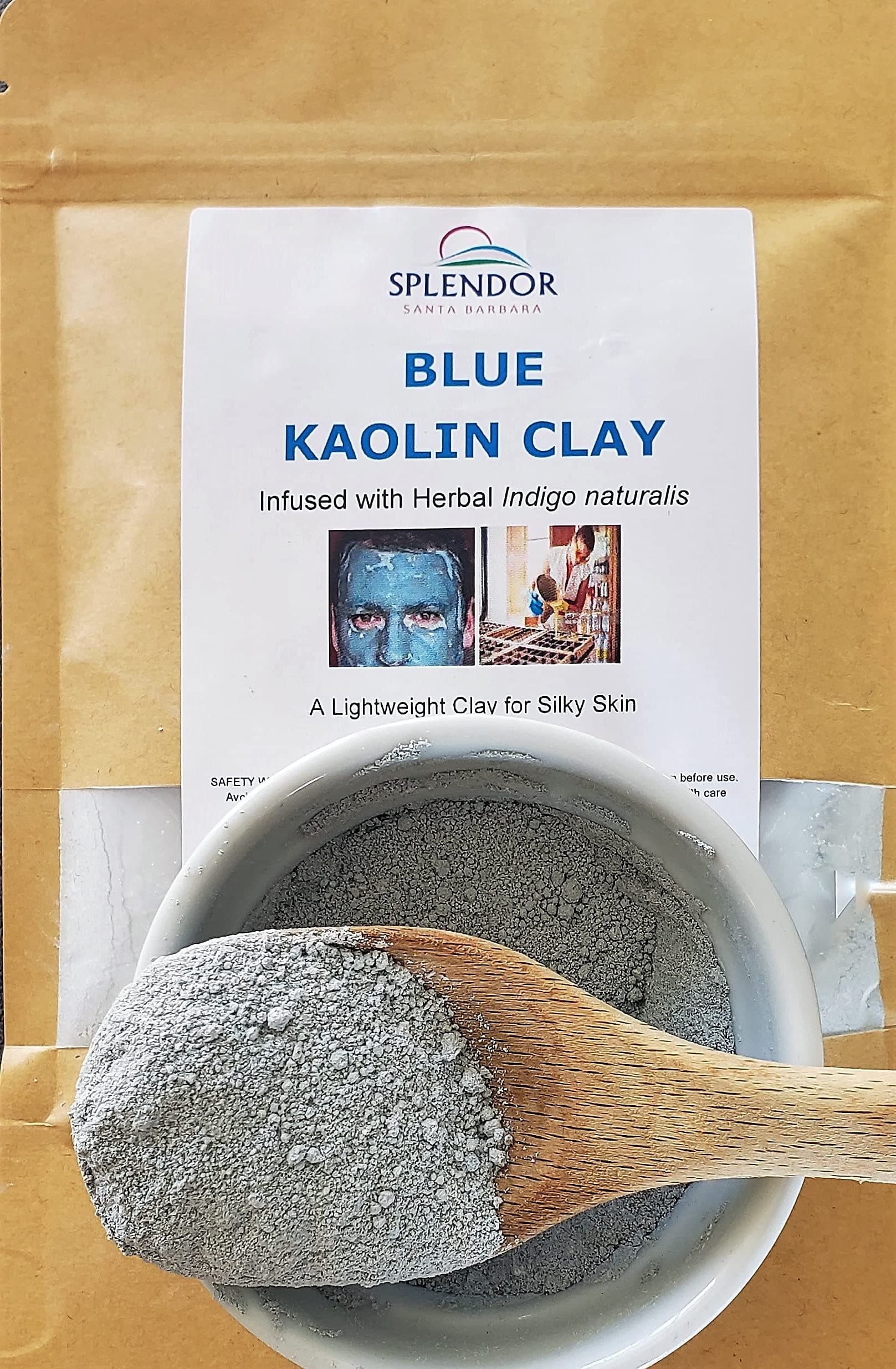Kaolin Blue Clay - Herb Infused with Indigo naturalis. Lightweight Clay Powder for Face & Body Masks, Soap Making Supplies, Cosmetics and Bath Bombs for Firm, Soft Skin 4 oz