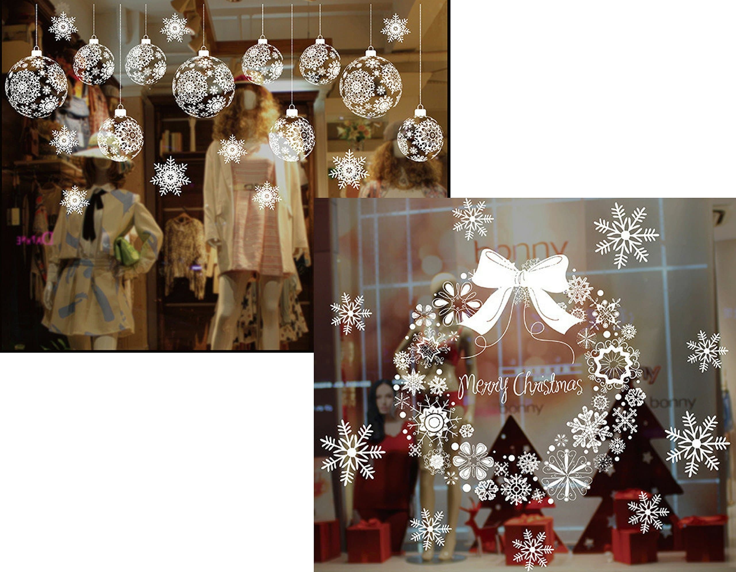 Holiday Christmas Window Clings Snowflakes Wreath Ornaments Large Decal Set of 2