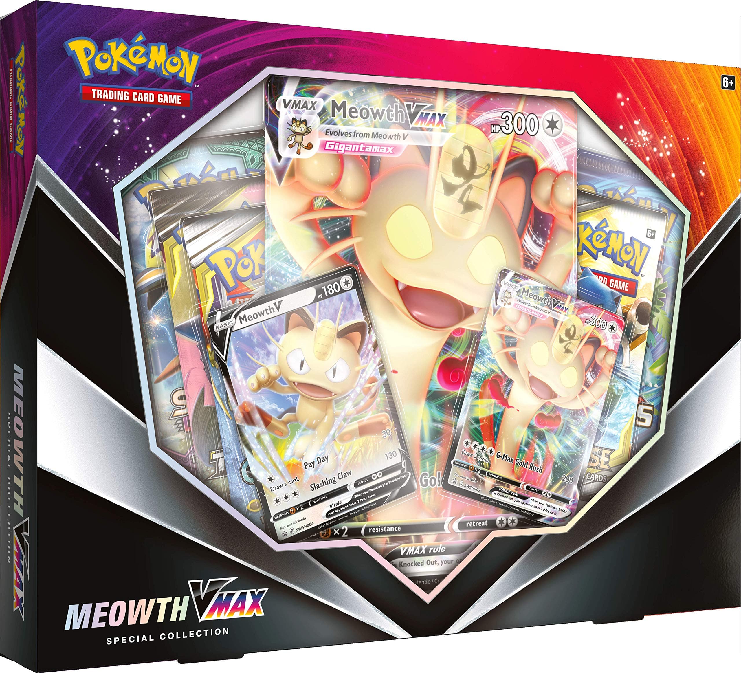 Pokemon TCG: Meowth VMAX Box - 4 Packs, Promos