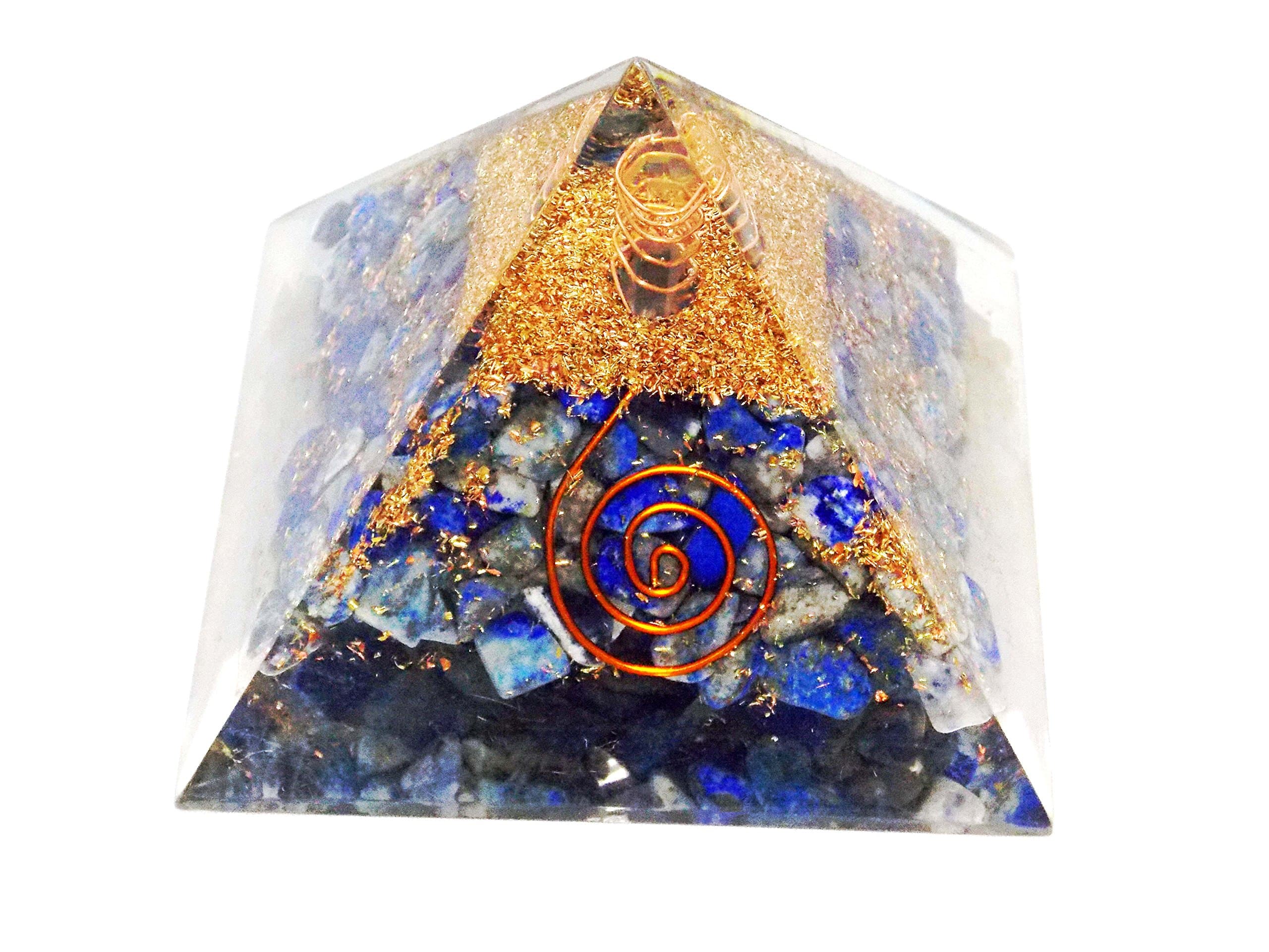 Orgone Pyramid (Lapis Lazuli with Copper-Coiled Quartz Point)