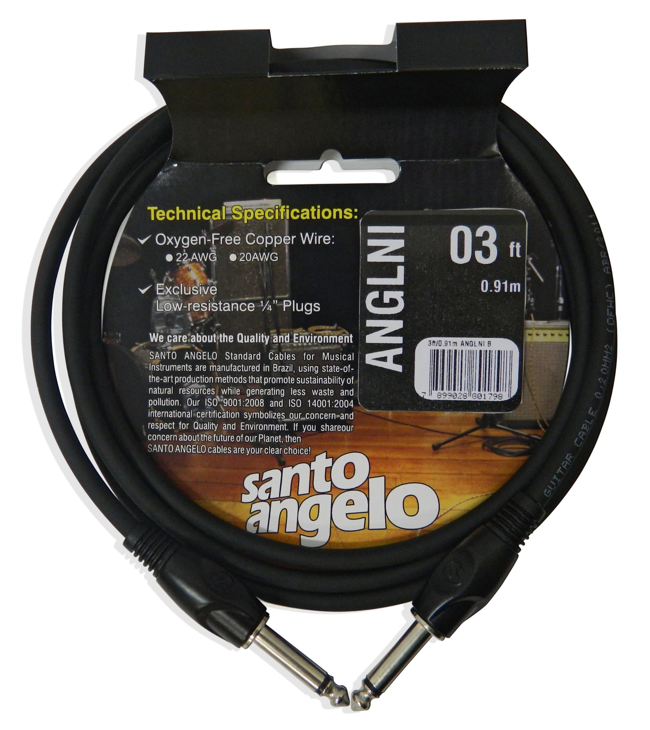Santo Angelo ANGL NI 0.61 Inch 1/4-inch Straight Instrument Cable - 3 Feet
