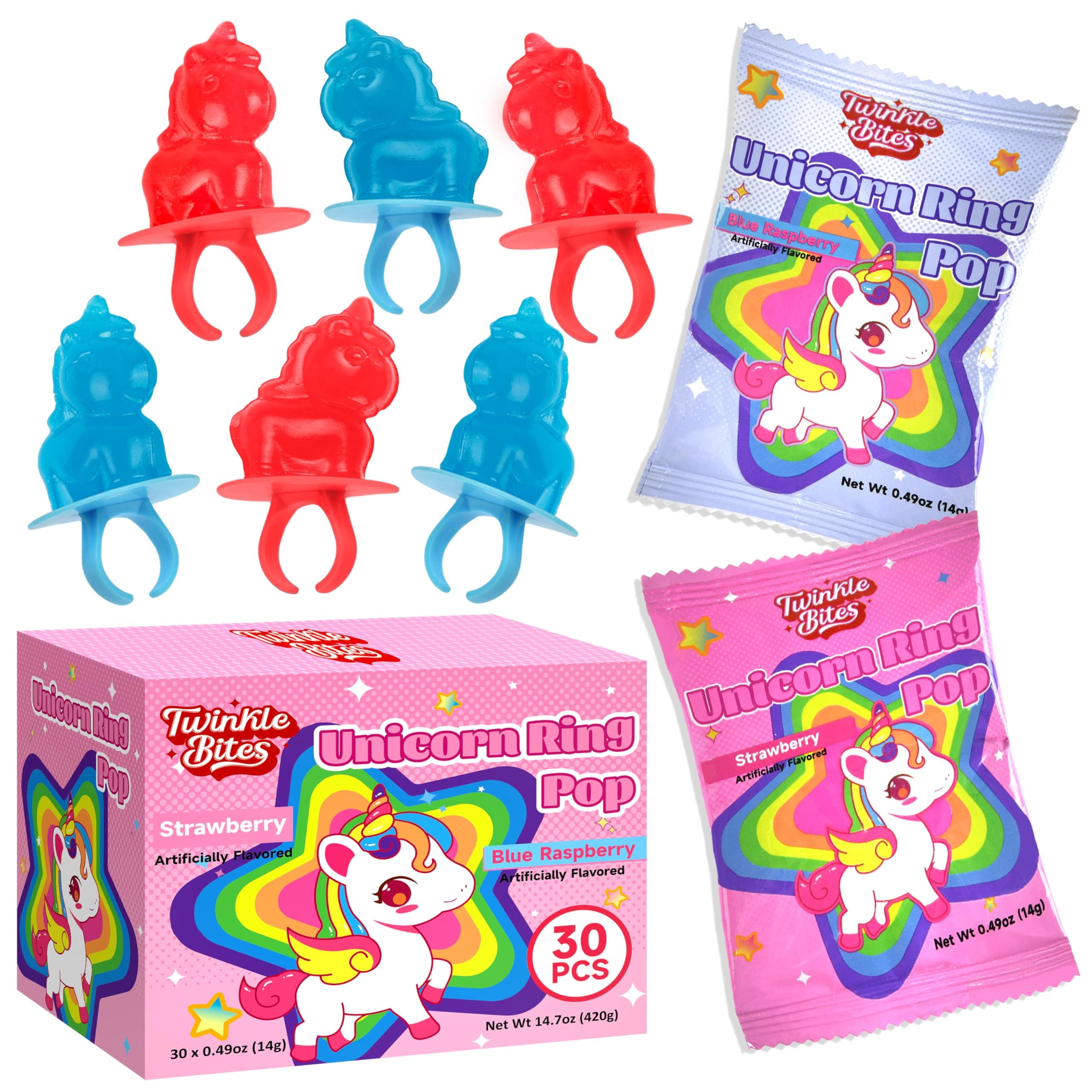 30 Pack Unicorn Ring Candy - Individually Wrapped - Unicorn Party Favors - Bulk Candy Use For Kids, Adults, Classroom, Pinata - Unicorn Birthday Decorations