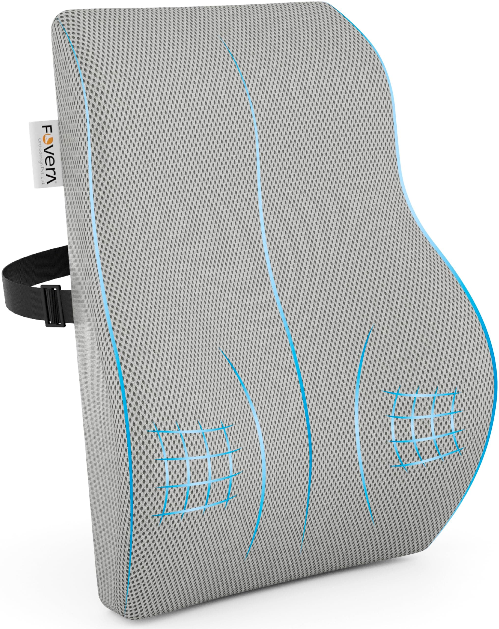 FOVERA Back Support for Chair | 2 Years Warranty | Memory Foam Car Seat Back Support, Orthopedic Lumbar Support Back Rest for Back Pain Relief - Back Pillow for Sitting (Mesh Grey, Large)