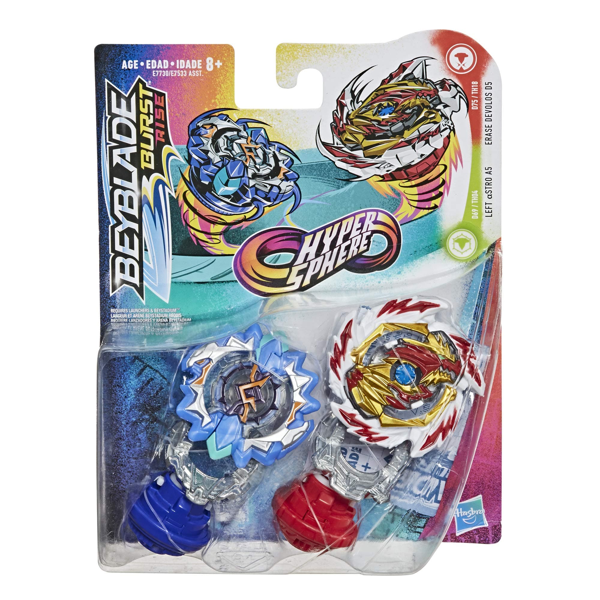 BEYBLADE Burst Rise Hypersphere Dual Pack Erase Devolos D5 and Left Astro A5 -- 2 Left-Spin Battling Top Toys, Ages 8 and Up, Multicolor