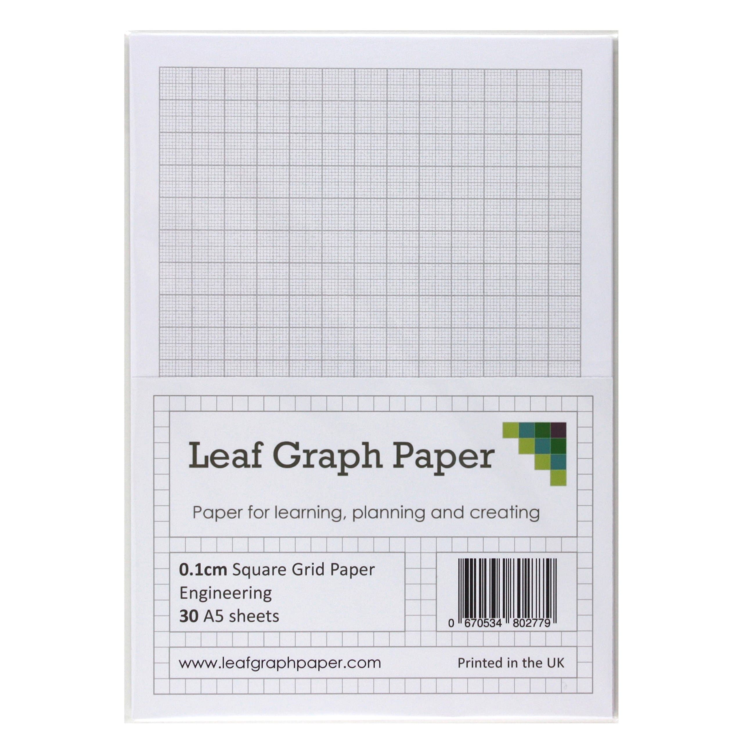Leaf Graph A5 Graph Paper, 1mm (0.1cm) Squared Engineering Pad, 30 Leaf Pack