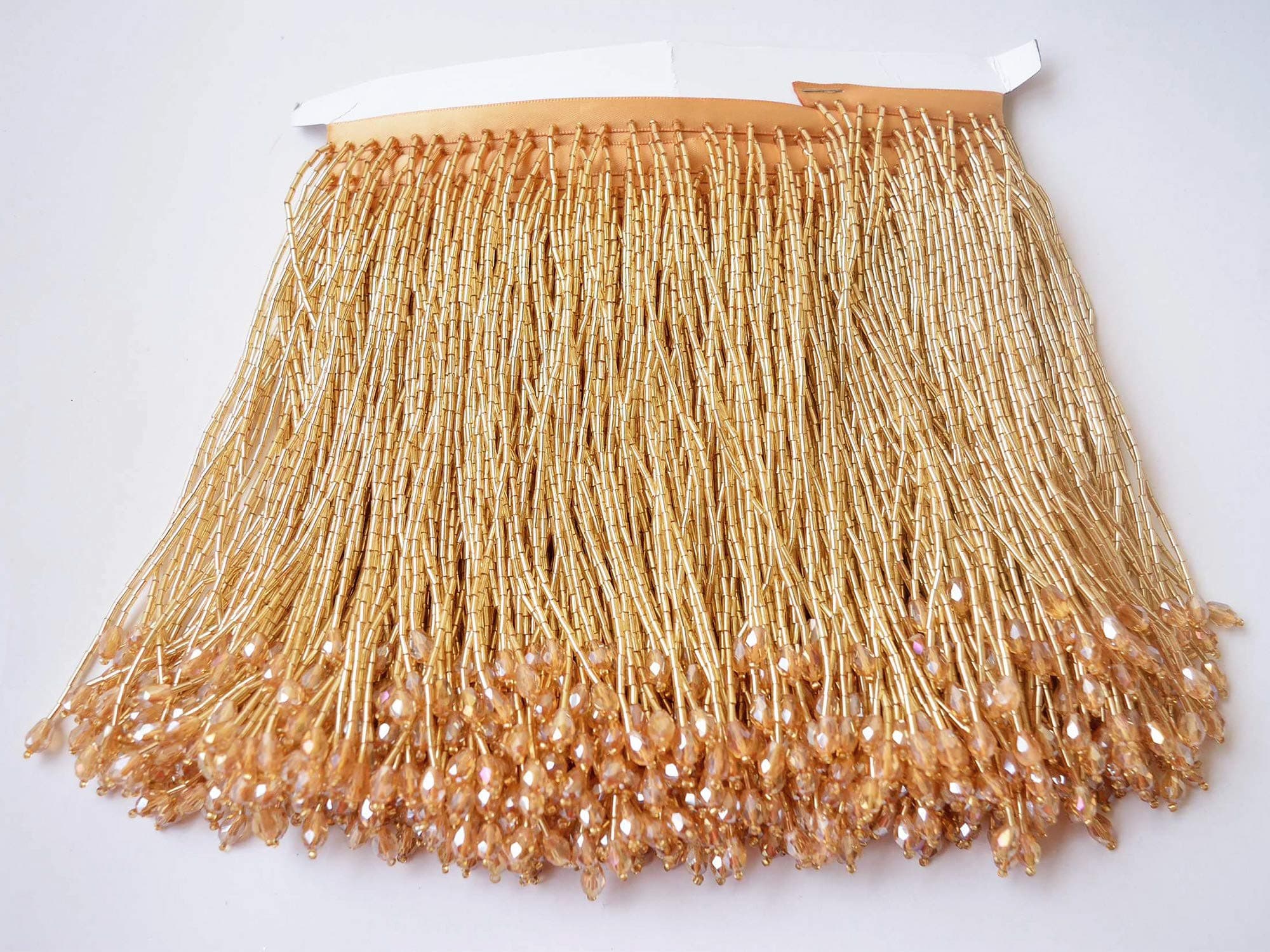 Dangling Fringe trim,Beaded Fringe Trim,Heavy Bead Trimming for Dance Costumes,Party Dress Sold by 1 yard (Gold)