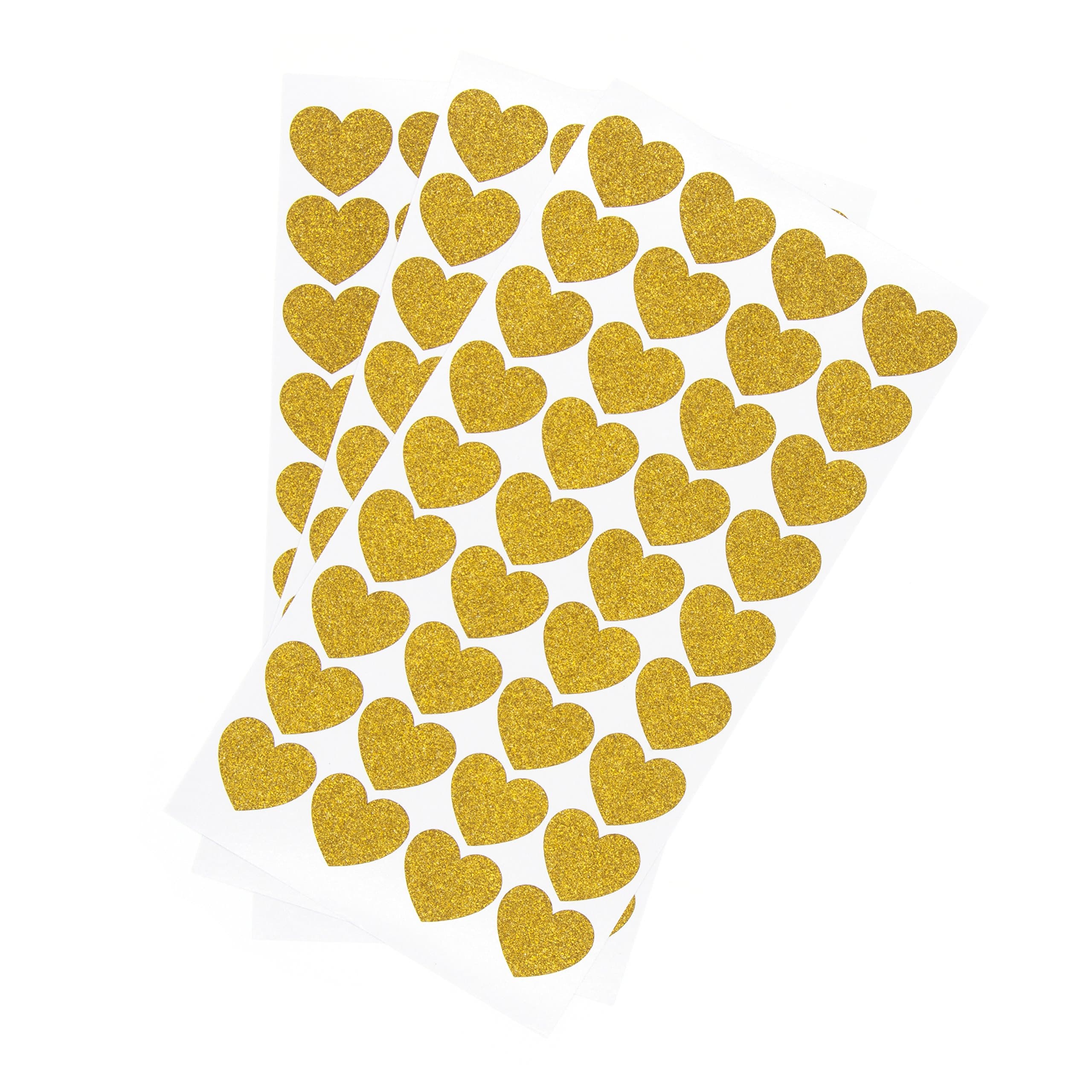 99 Gold Heart Stickers with Glitter Sparkle Finish – 2.5cm Wide Valentine Hearts – 99 Sticker Pack