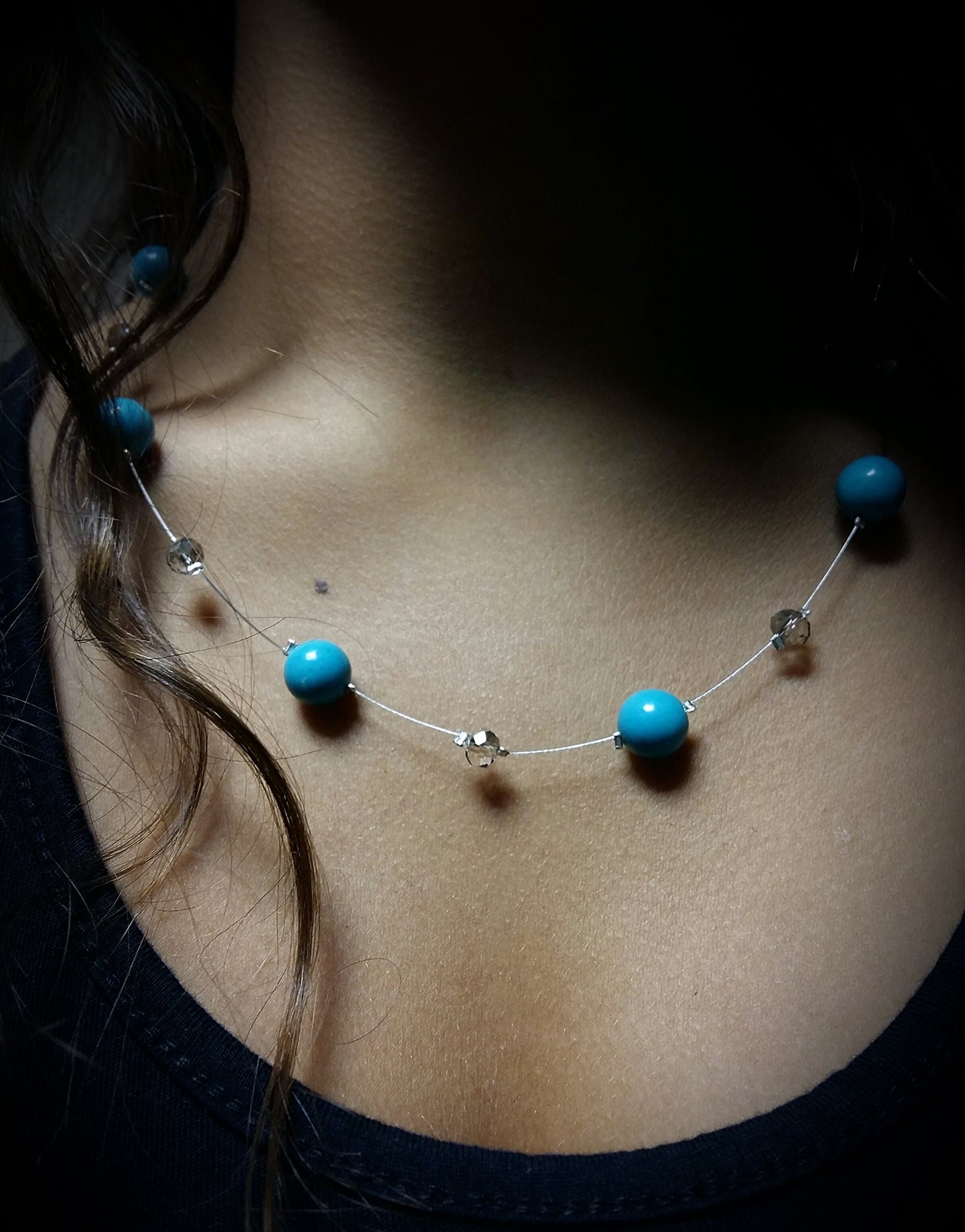 Gorgeous and charming handmade choker with turquaise beads - Blue Planet