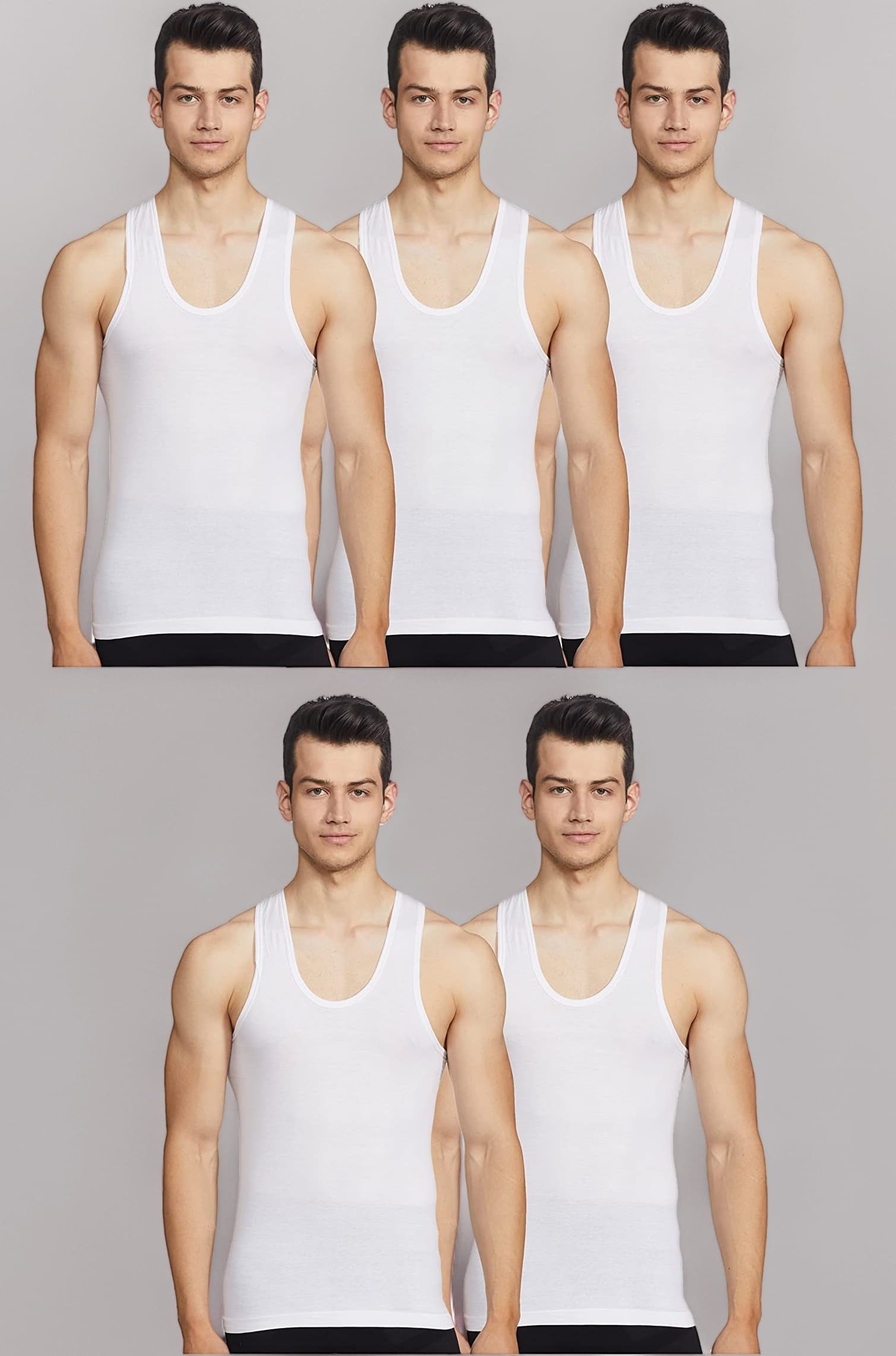 Sleeveless Vest for Men, 100% Cotton Material, Round Neck, Pack of 5